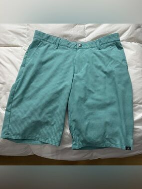 adidas Men's Teal Gingham Flat Front Golf Shorts
